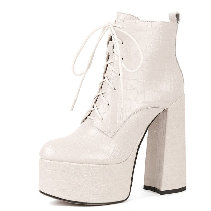 Bottines cuir talon haut plateforme lacets croisés femme – photo 37 – Frippin'Dealz