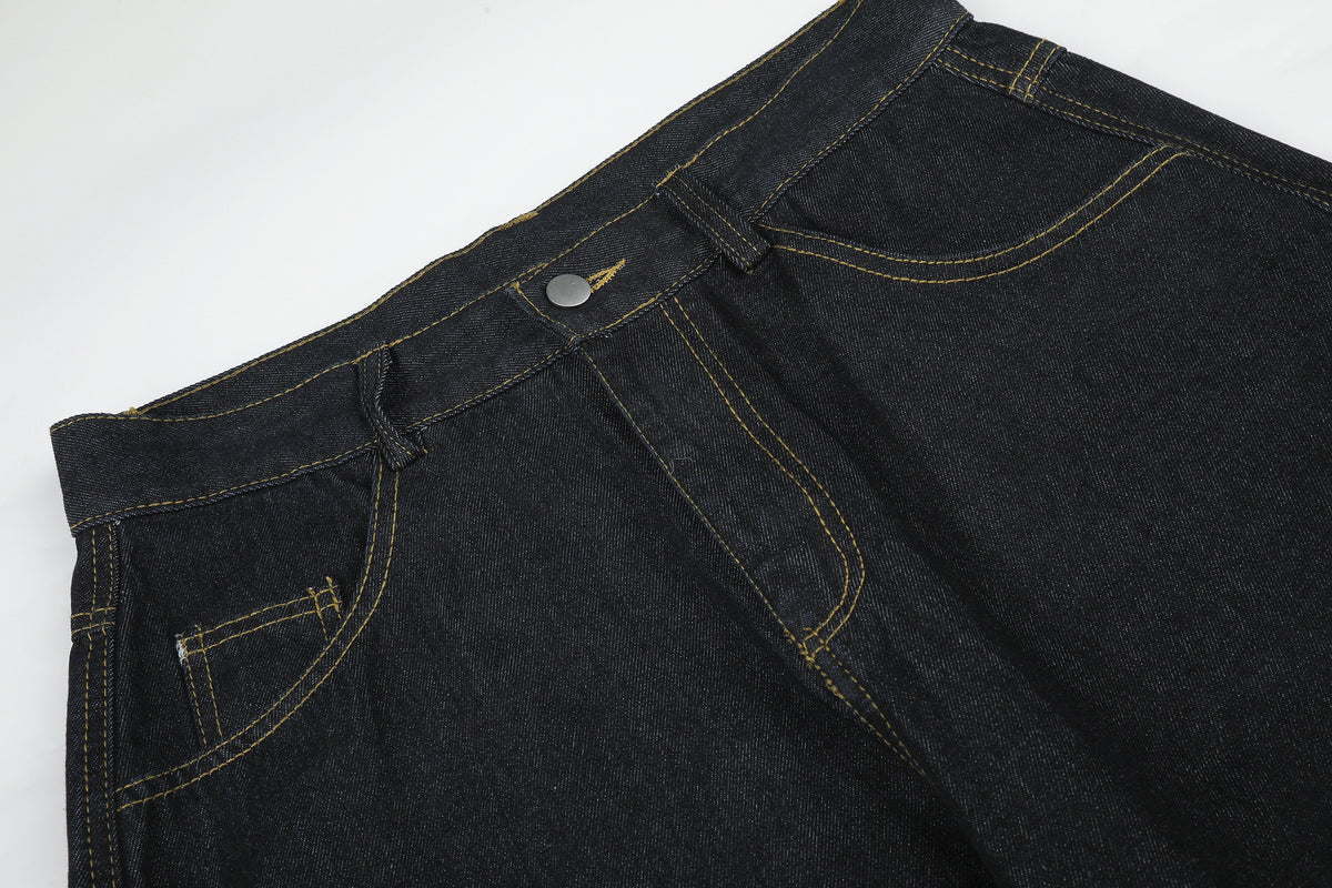 Jean large en denim brodé à ourlet brut, style street 12
