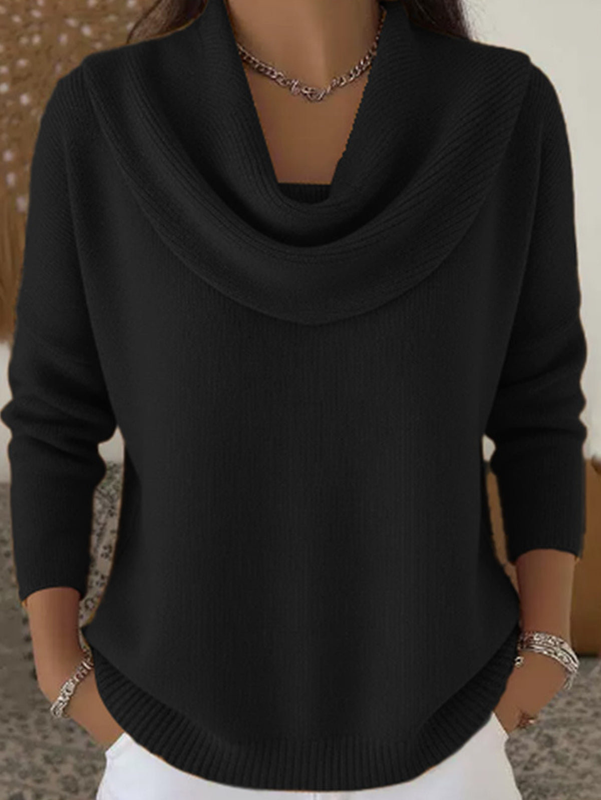 Pull maille côtelée col bénitier coupe ample manches longues femme – photo 14 – Frippin'Dealz