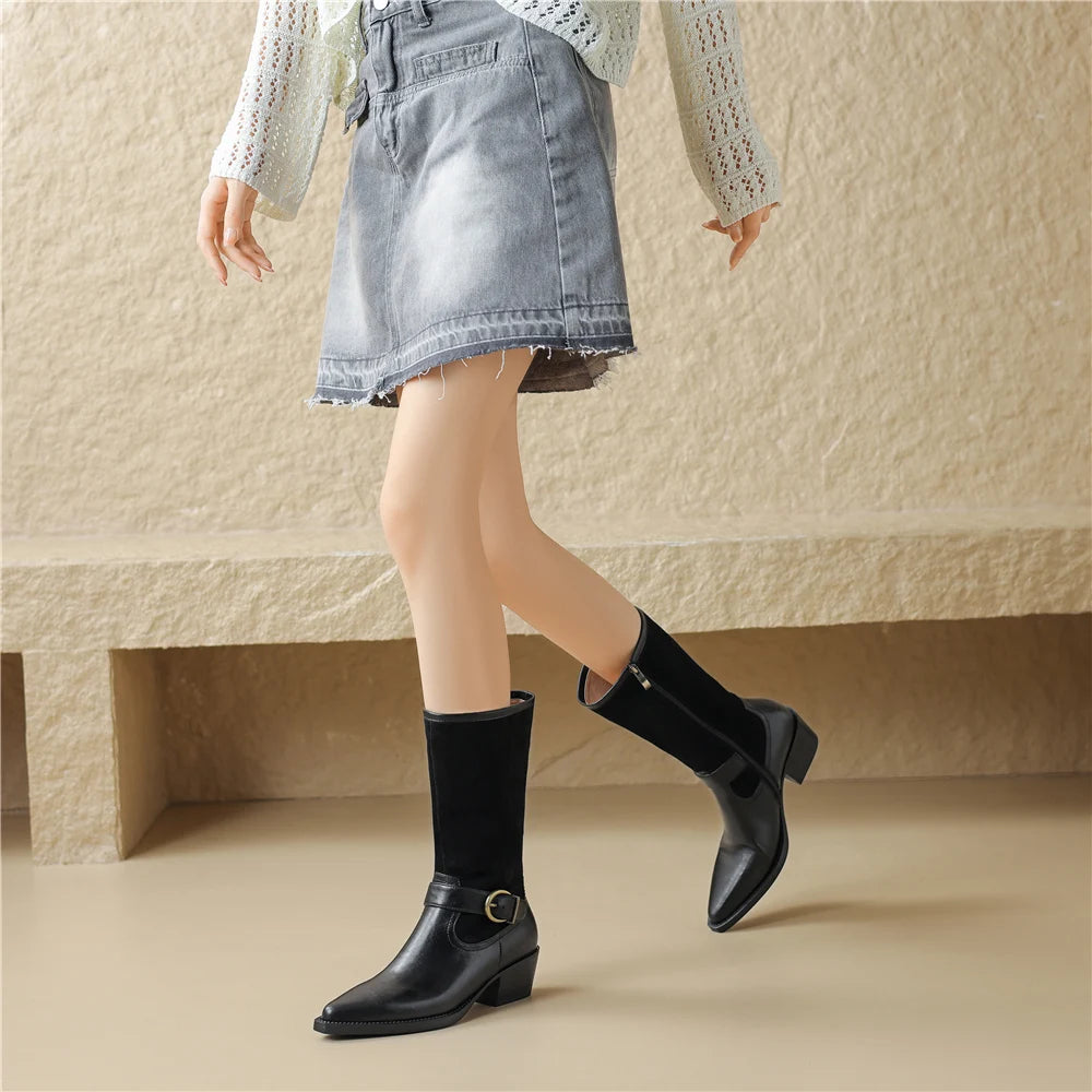 Bottes mi-mollet cuir bout pointu rétro femme – photo 14 – Frippin'Dealz