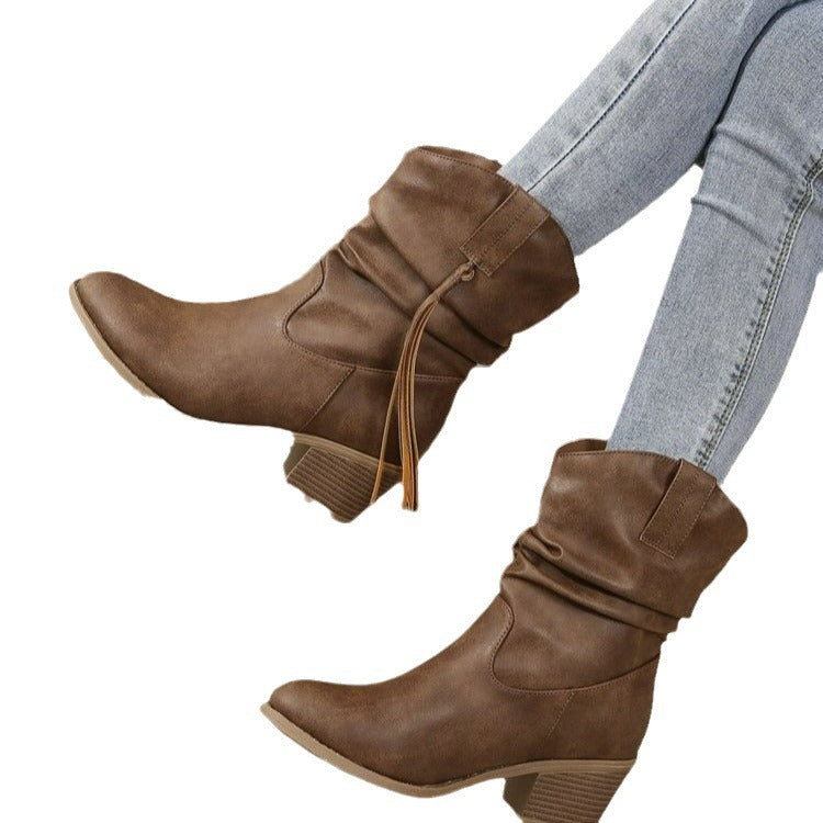 Bottes plissées à franges marron foncé – photo 1 – Frippin'Dealz