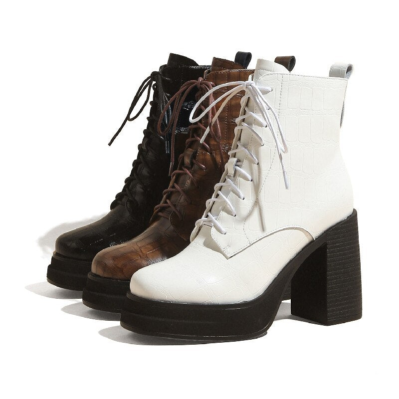 Bottines rétro cuir plateforme talon épais femme – photo 46 – Frippin'Dealz