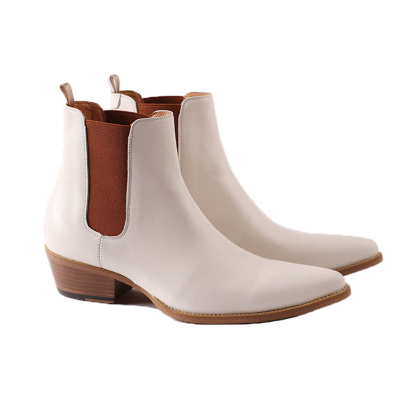 Bottines Chelsea en cuir blanc pour homme, bout pointu à enfiler