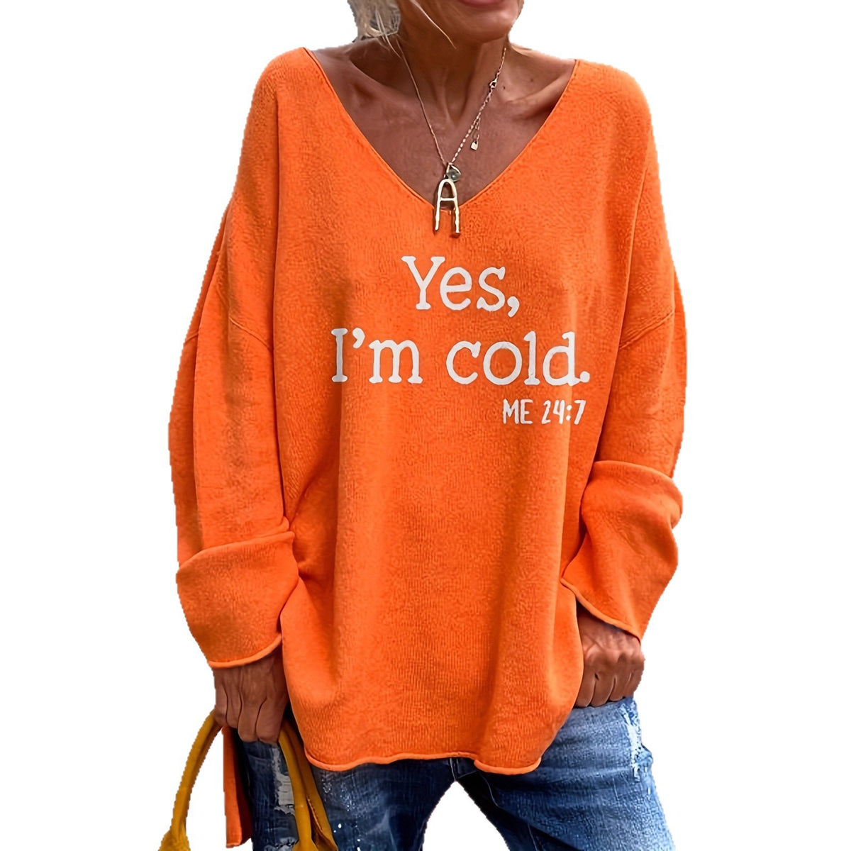 Pull en maille unie à col V et manches longues, 4 coloris