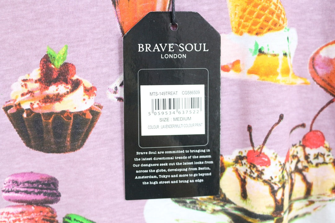 T-shirt Brave Soul imprimé gâteaux violet M neuf avec étiquette 4
