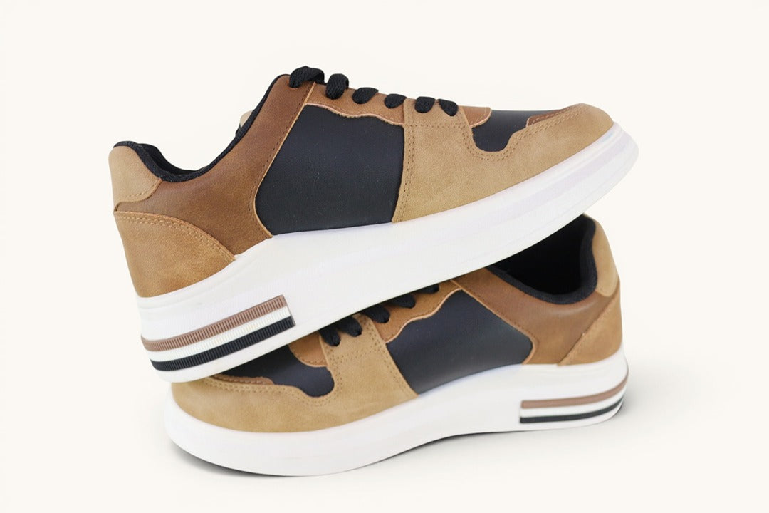 Baskets camel et noir bi-matière femme taille 37 Tbe 6