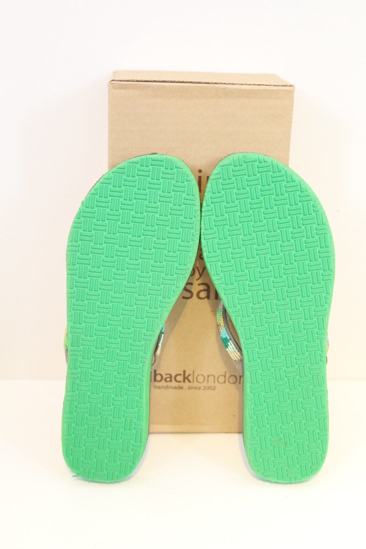 Sandales plates en cuir et perles Laidback London vert olive 38 5