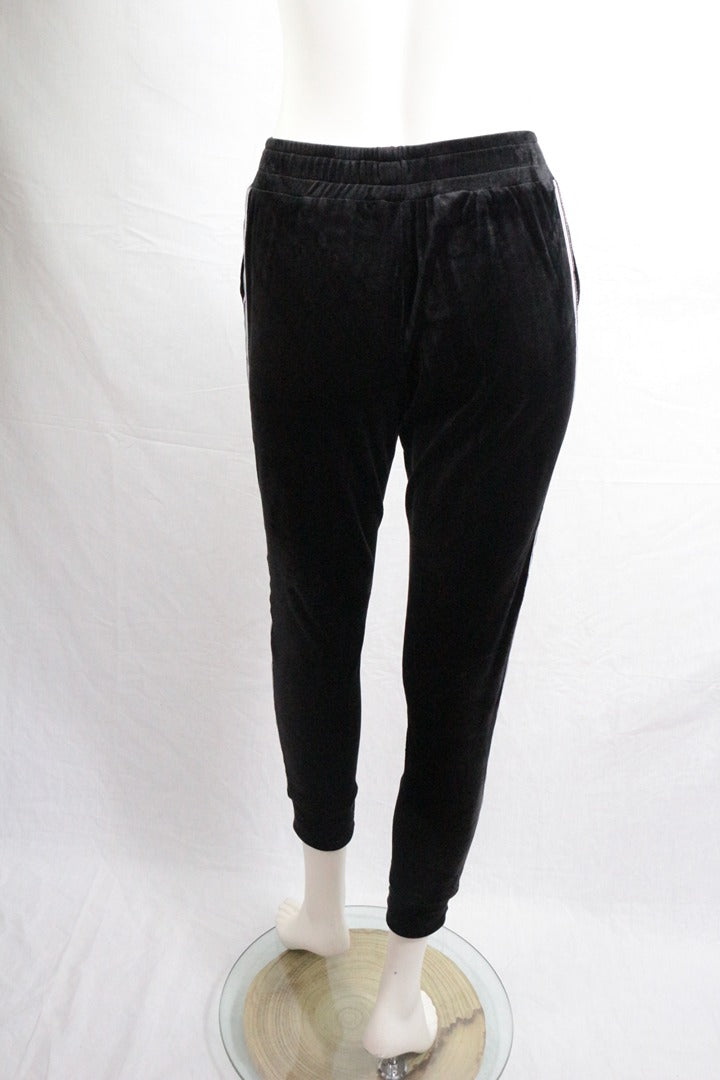 Pantalon de jogging femme noir velours bandes rayées S Y2k vintage 4