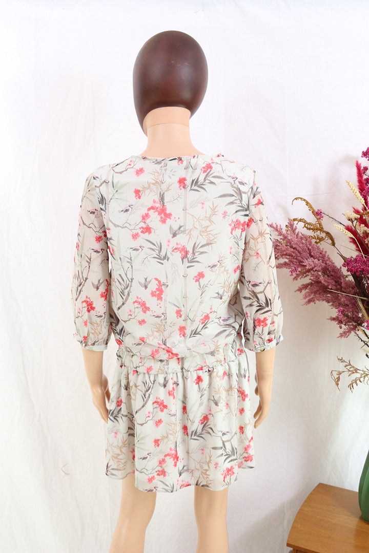 Robe courte Lola Liza mousseline imprimé floral beige rouge S 5