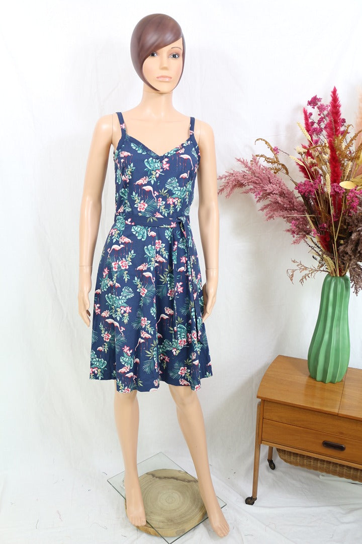 Robe d'été Esprit bleu imprimé flamant rose Xs 34 5