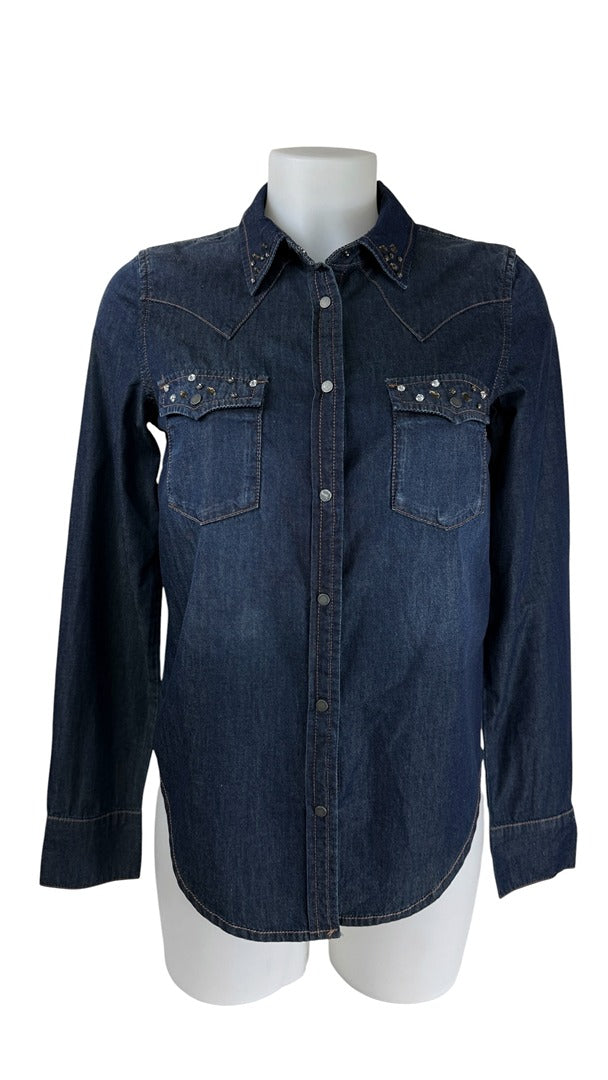 Chemise en jean bleu western strass vintage 36 S