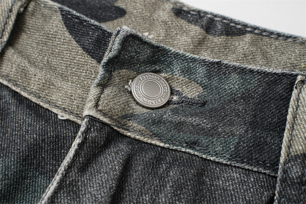 Jean large pour homme imprimé 3D effet usé, style Wasteland, denim déchiré streetwear 15