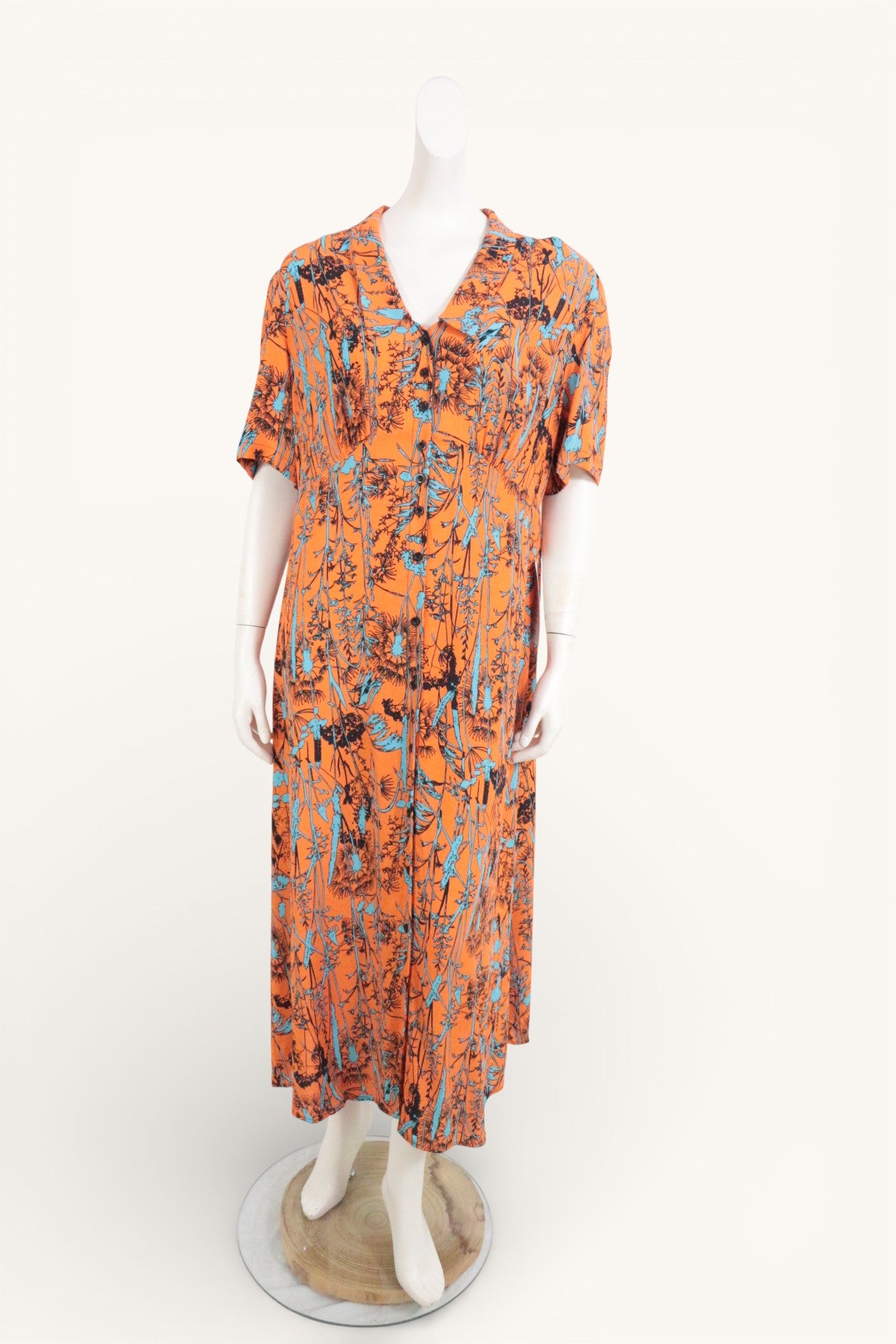 Zibilondon – Langes Kleid Sasha mit Chelsea-Kragen – Viskose – Orange, Blau 9