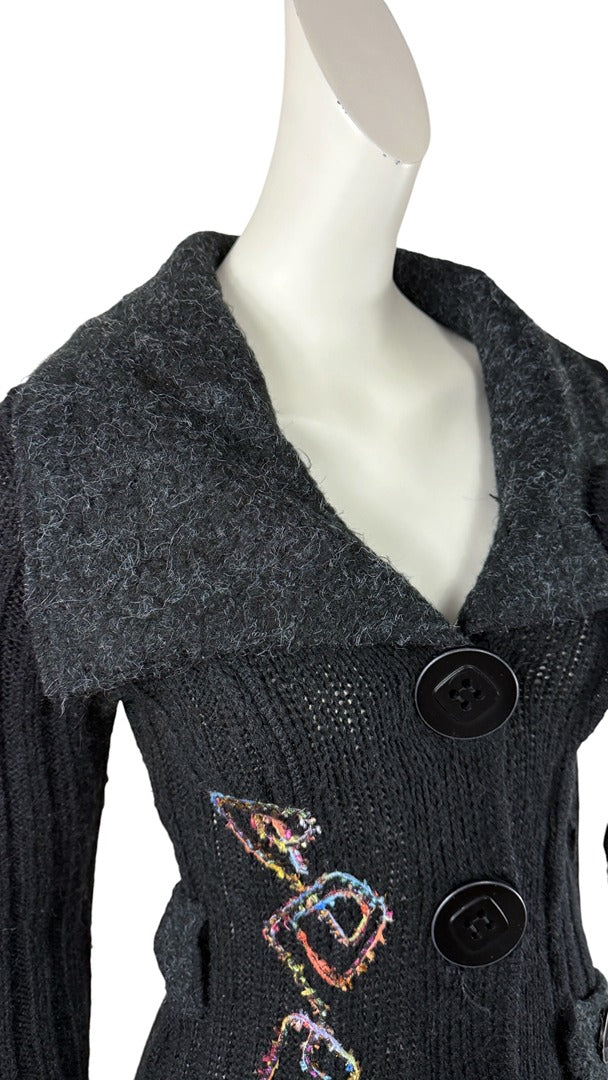 Cardigan long Grifflin Paris noir motif brodé vintage chic S 38 6