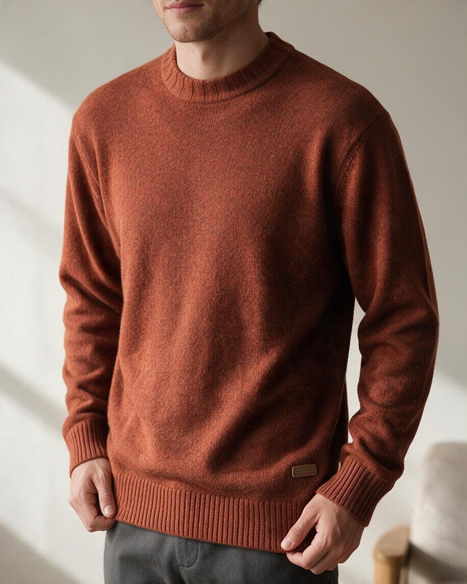 State of Art Pull col rond laine d'agneau rouille 3XL