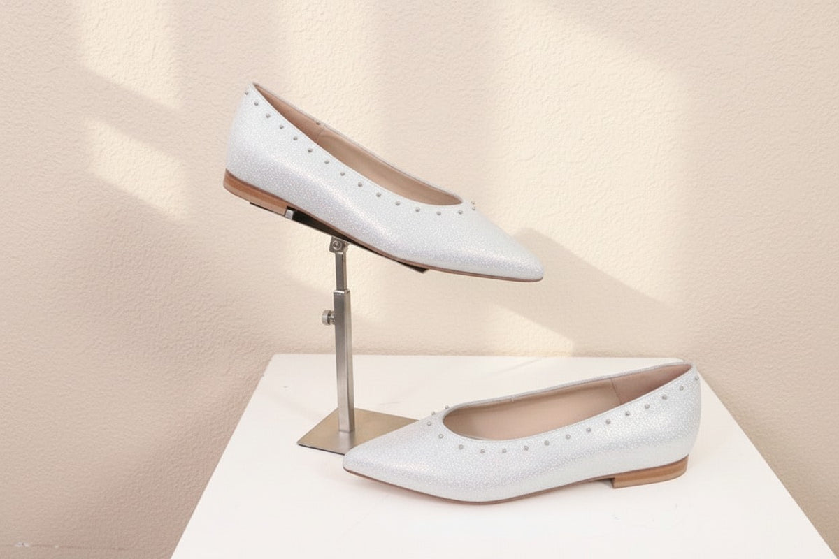 Ballerines Malefic cuir pailleté blanc pointues 35