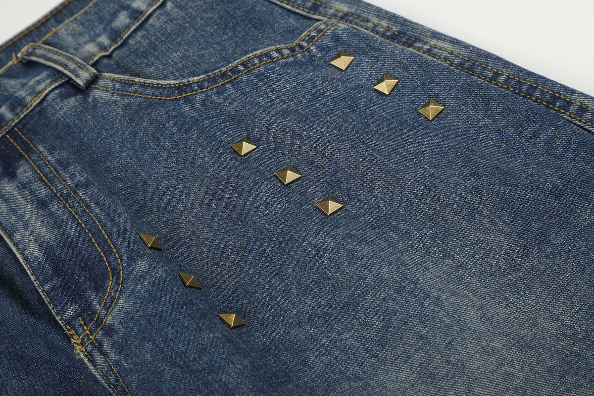 Jean large taille haute délavé effet usé pour femme, rivets et ourlets effilochés 16