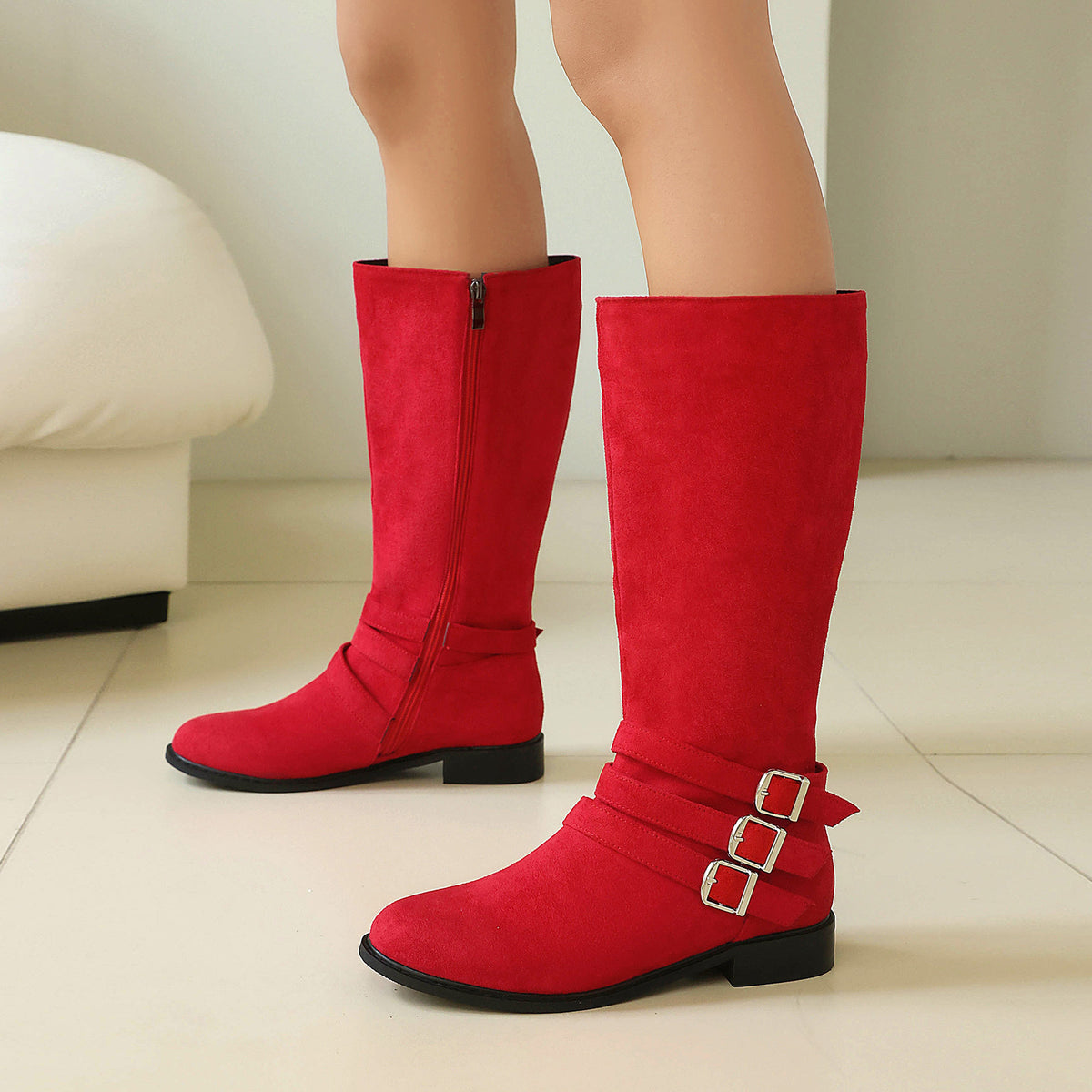 Bottes motardes aspect daim à boucle mixtes – photo 4 – Frippin'Dealz