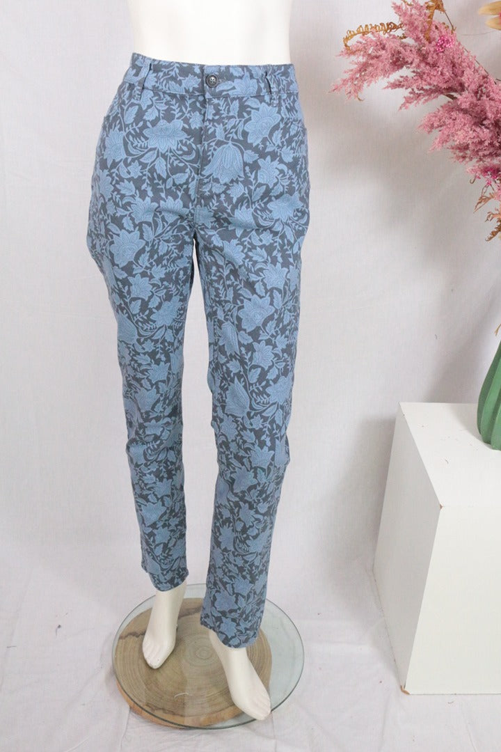 Pantalon imprimé floral bleu et gris taille Fr 38 bohème chic 1