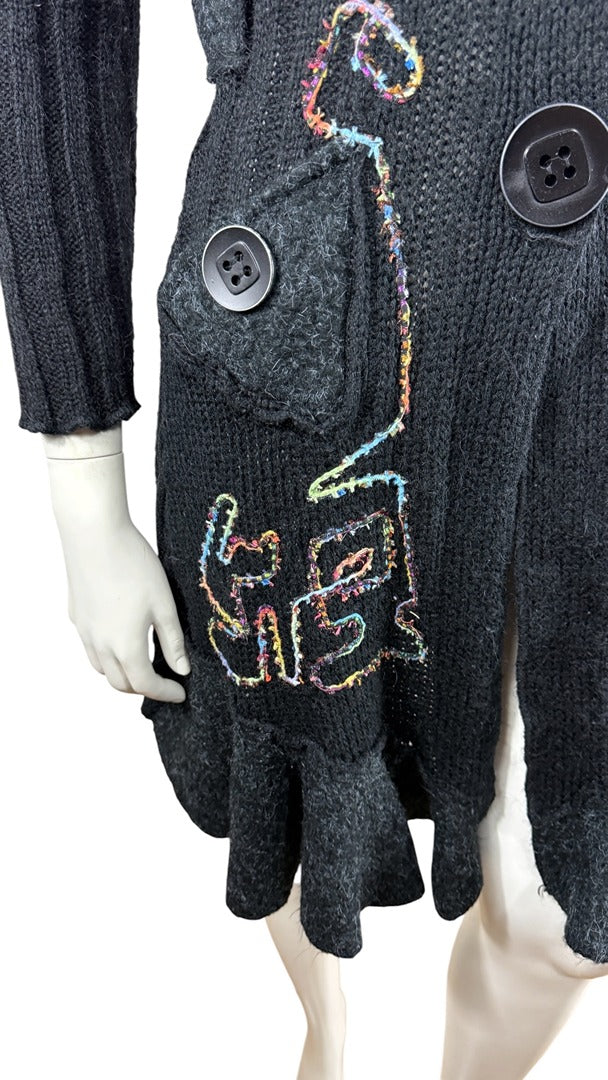Cardigan long Grifflin Paris noir motif brodé vintage chic S 38 4