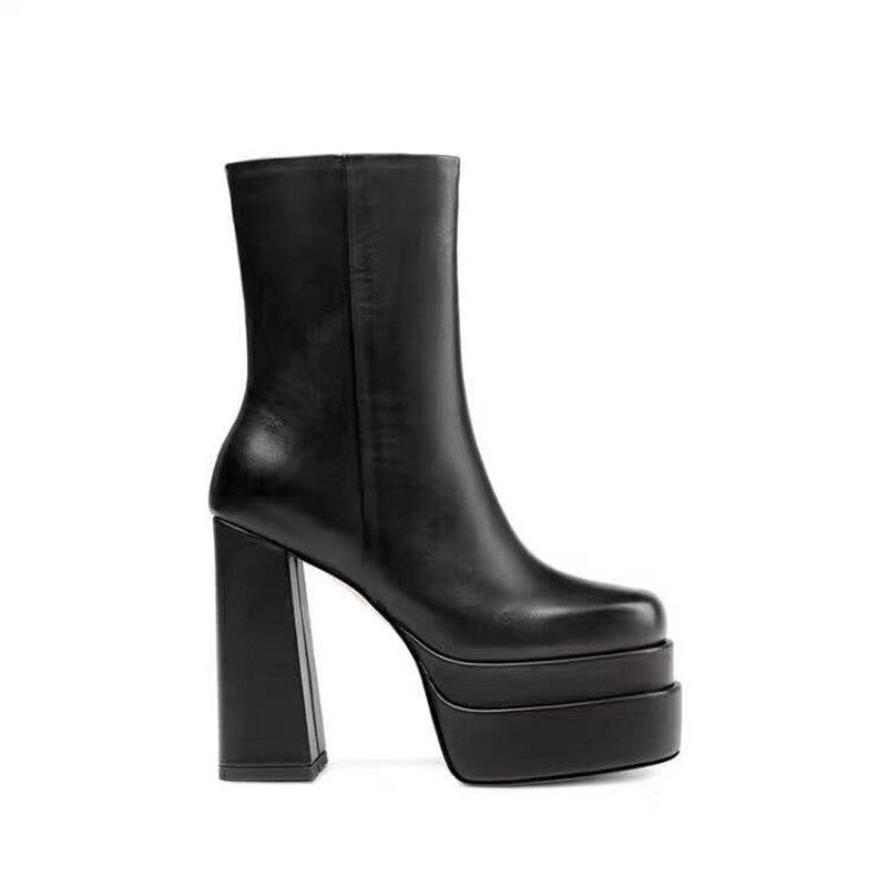 Bottines à bout carré et talon épais 14,5 cm, plateforme, zip latéral 10