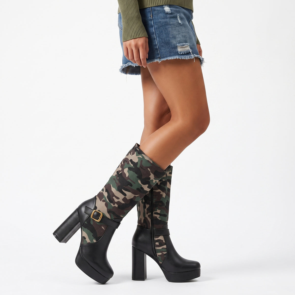 Bottes hautes camouflage plateforme – photo 3 – Frippin'Dealz