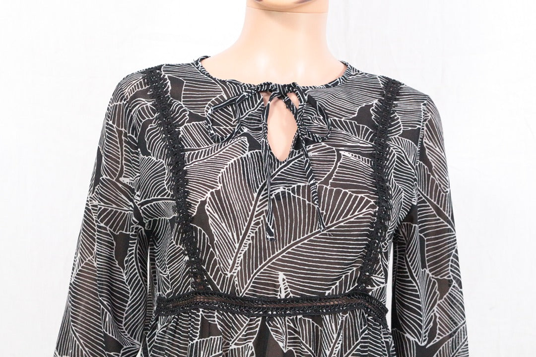 Blouse Esperance polyester noir et blanc feuilles taille M 3