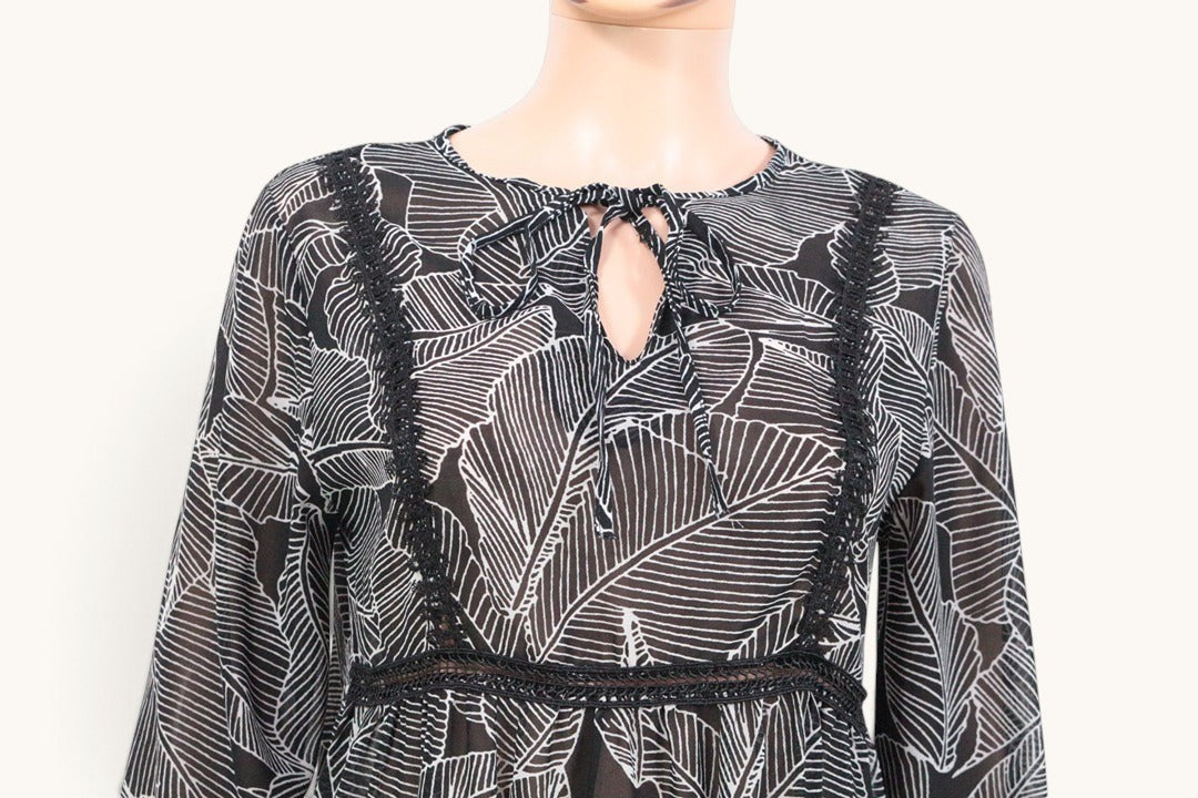 Blouse Esperance polyester noir et blanc feuilles taille M | Frippin'Dealz – photo 4