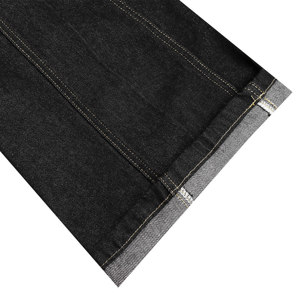 Pantalon carotte en denim brut déstructuré pour homme, empiècements en biais et coutures contrastées 4