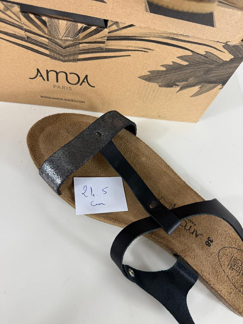 Sandales en cuir Amoa Casani noir argent 38 confort gel 5
