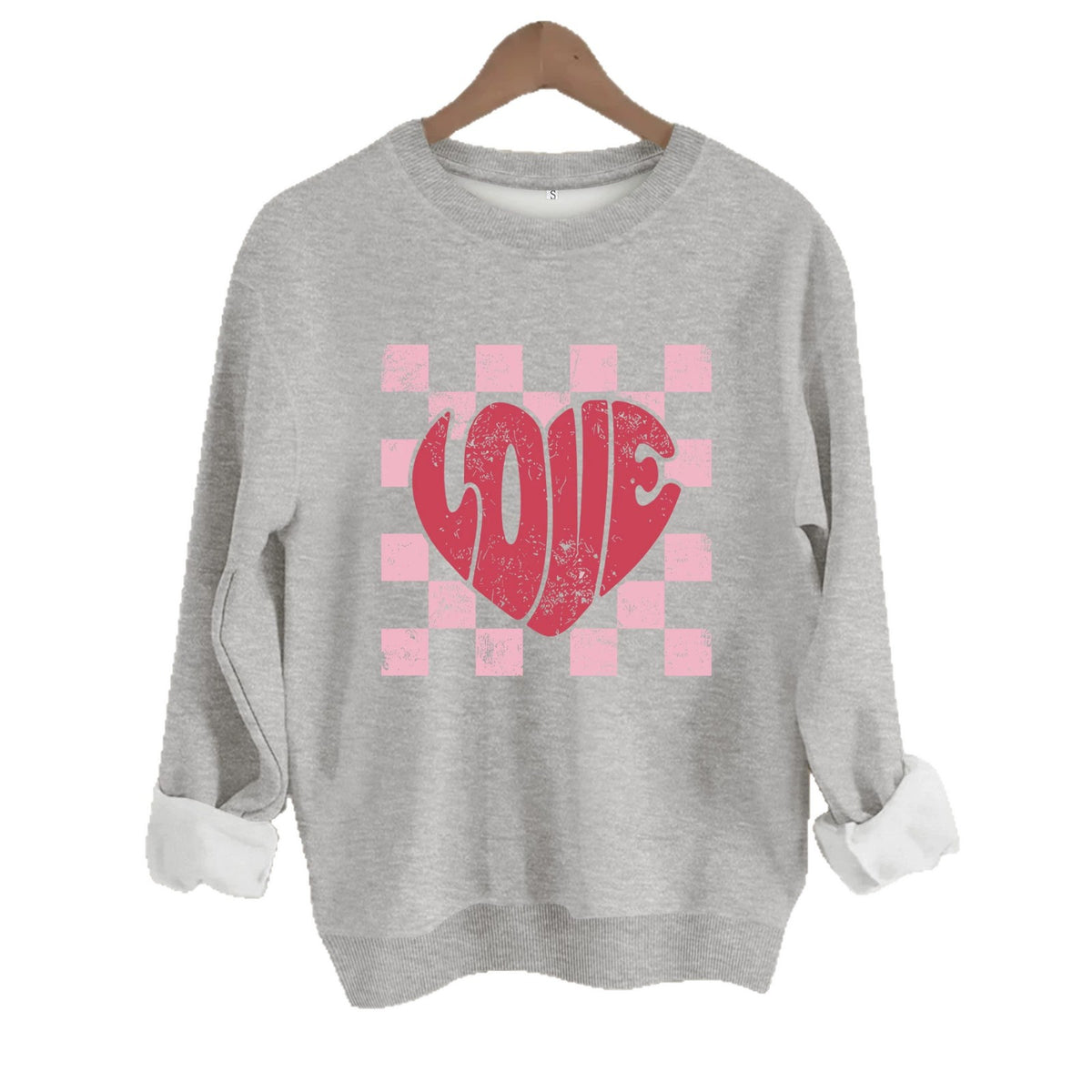 Sweat-shirt col rond épais, manches lanternes, imprimé graphique, coupe ample, pour femme, 4 coloris