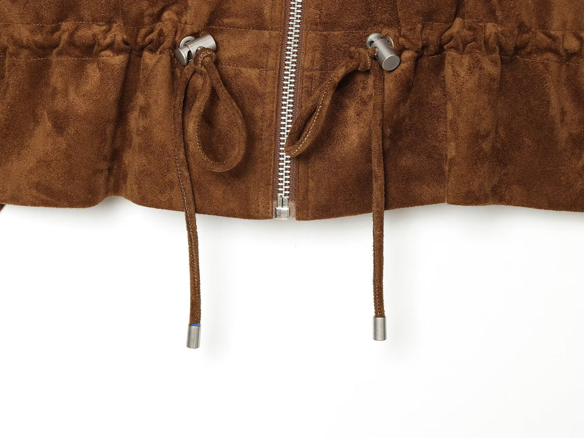 Veste courte effet daim marron femme – photo 10 – Frippin'Dealz