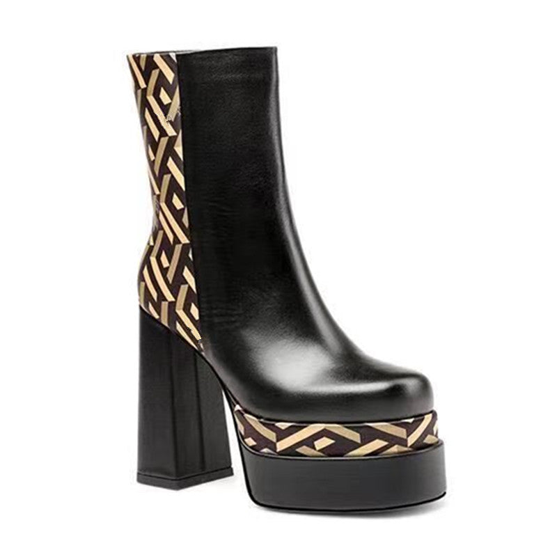 Bottines à bout carré et talon épais 14,5 cm, plateforme, zip latéral 4