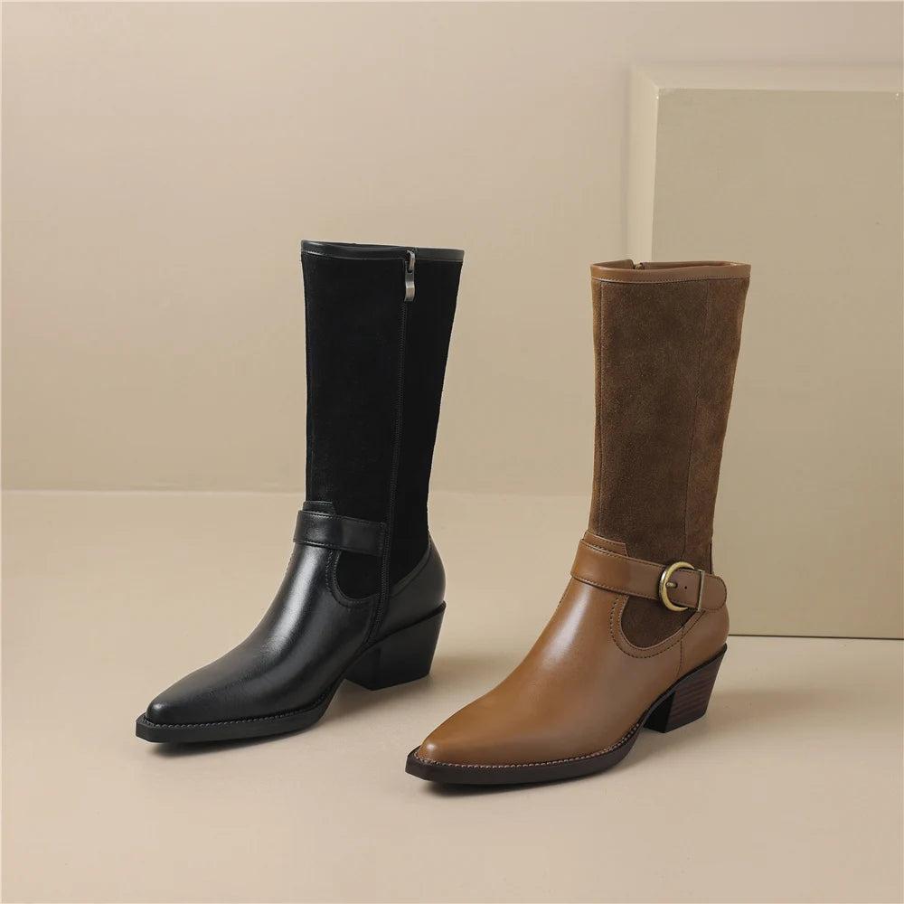 Bottes mi-mollet cuir bout pointu rétro femme – photo 4 – Frippin'Dealz