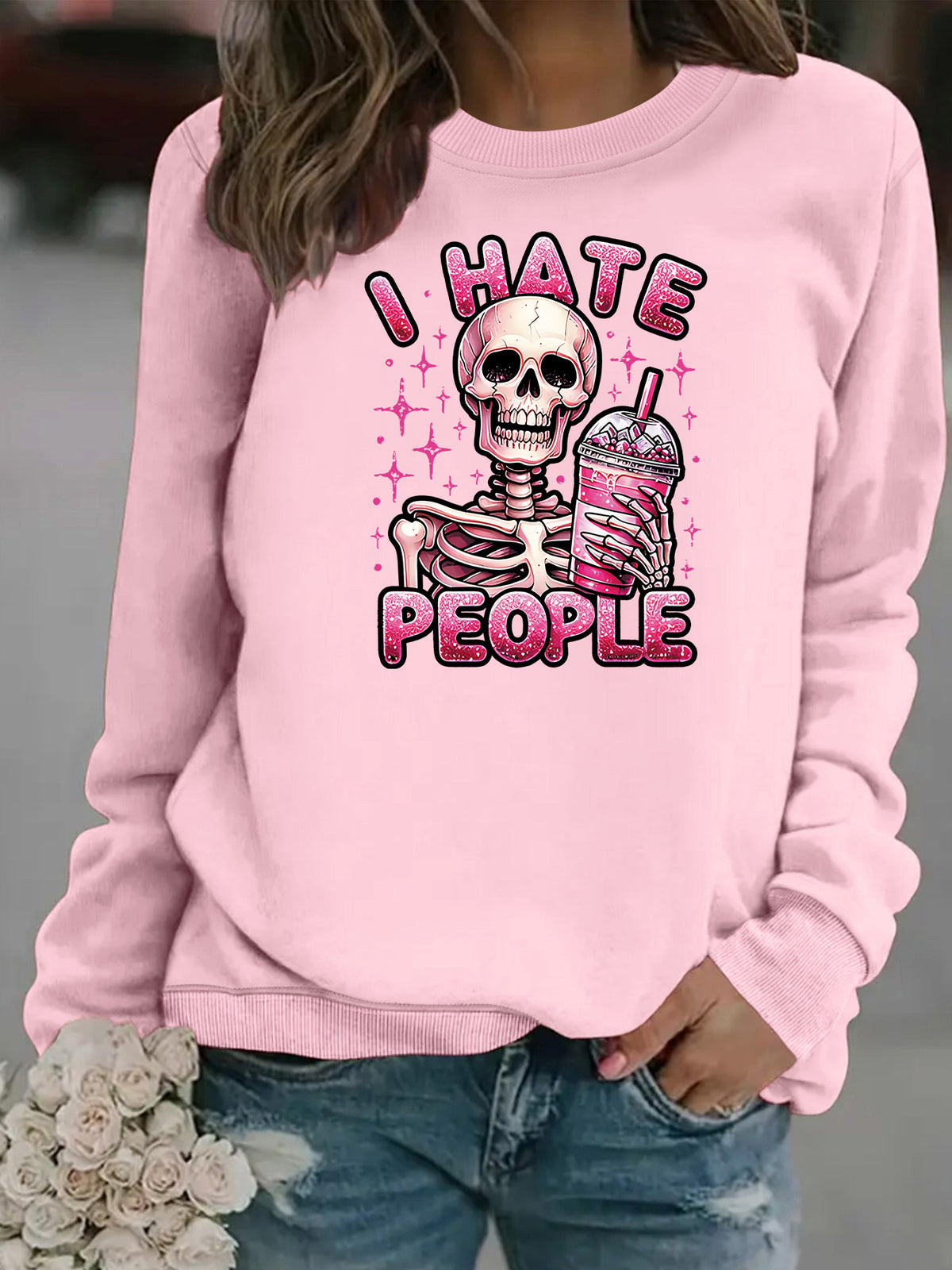 Sweat ample sans capuche à col rond, imprimé transfert thermique, manches lanternes, pour femme, 7 coloris 8