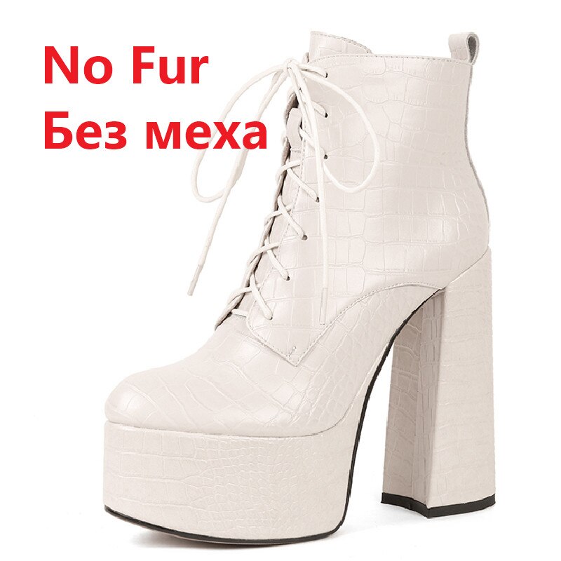 Bottines en cuir à talon haut de 14,5 cm et plateforme, lacets croisés, pour femme 22