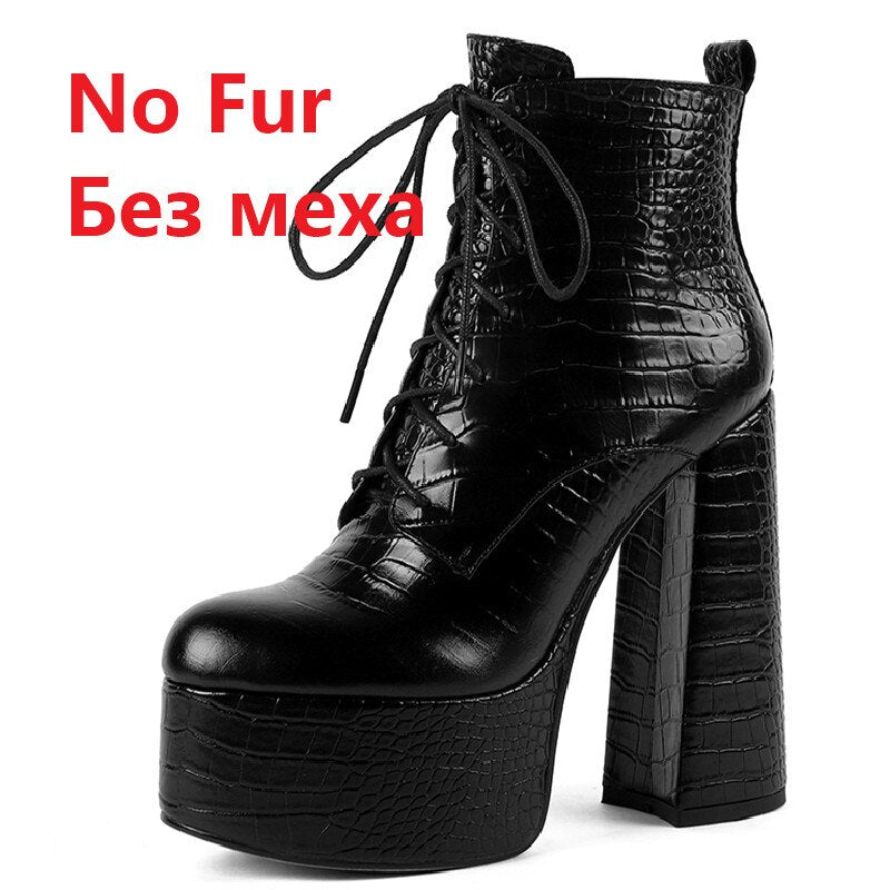 Bottines en cuir à talon haut de 14,5 cm et plateforme, lacets croisés, pour femme 11