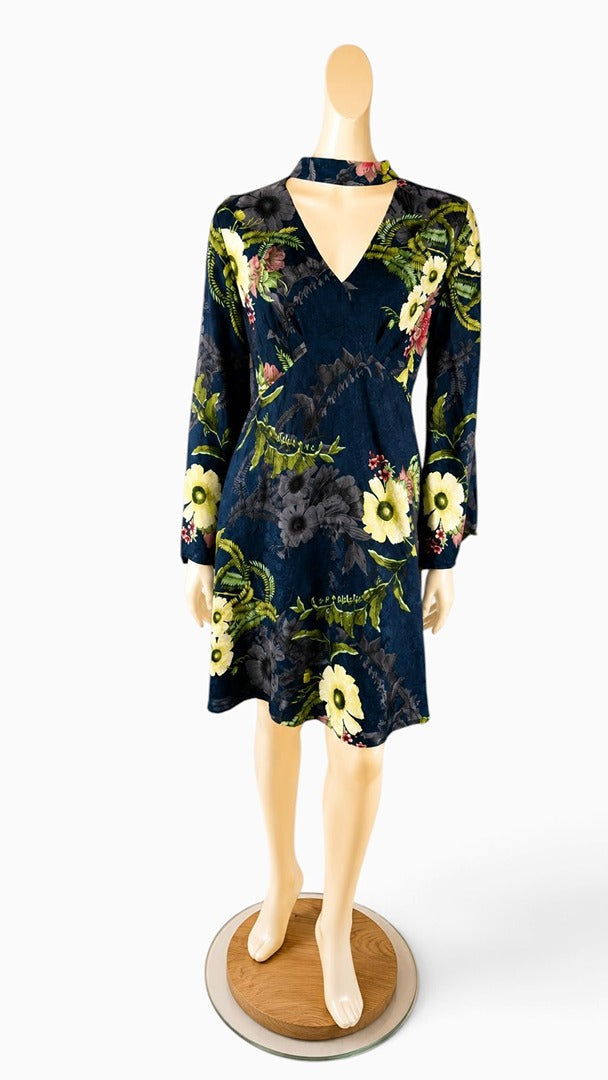 Robe courte Next bleu marine imprimé floral col ras du cou 42 14