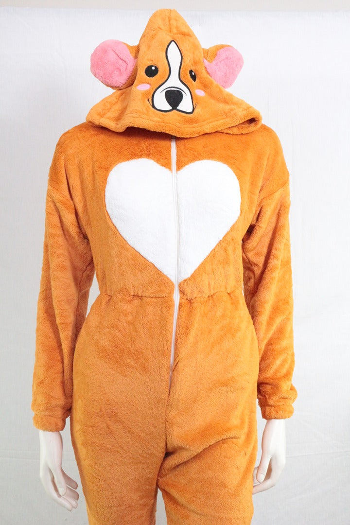 Combinaison pyjama corgi orange velours peluche Xs Y2k 3