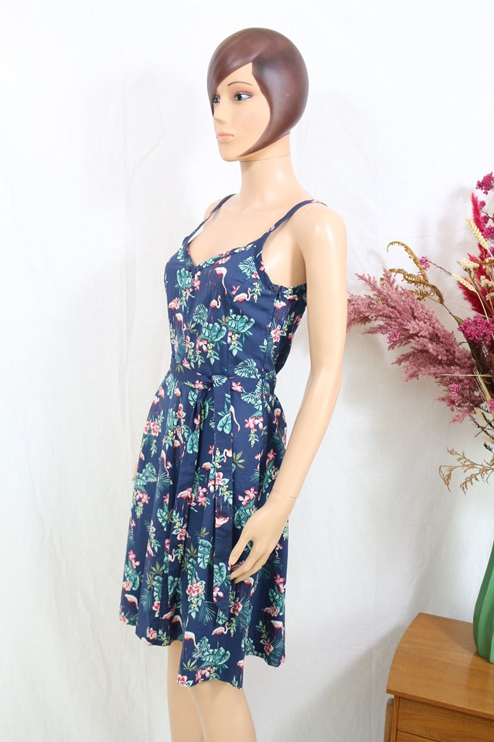 Robe d'été Esprit bleu imprimé flamant rose Xs 34 7