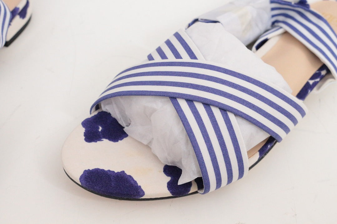 Sandales plates Cabi en coton à rayures bleu et blanc taille 39 7
