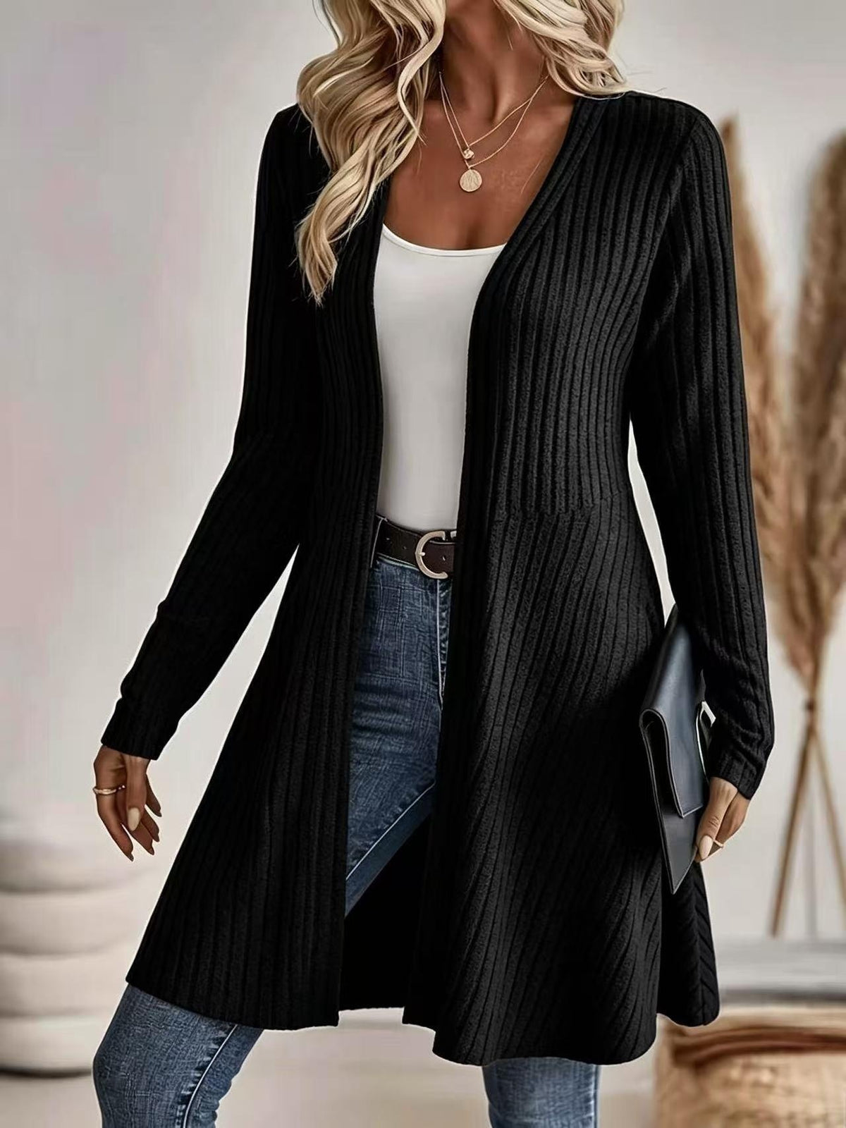 Long gilet maille côtelée sans col femme – photo 15 – Frippin'Dealz