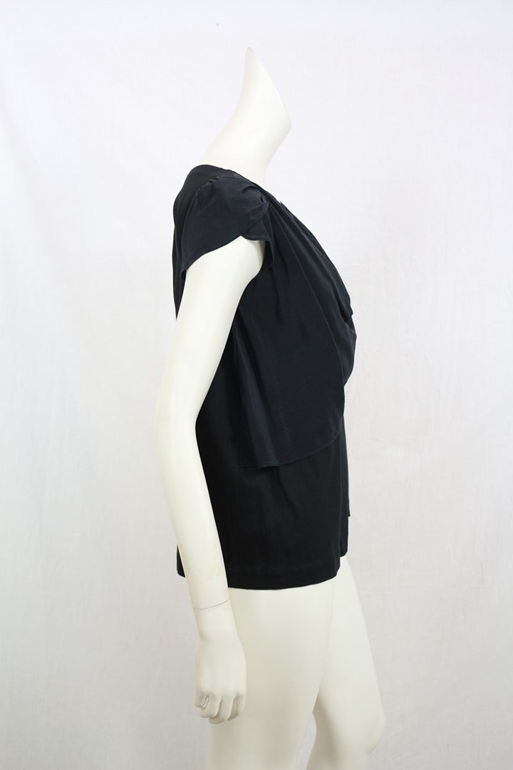 Top noir Bimba & Lola M soie coton fluide drapé chic 4