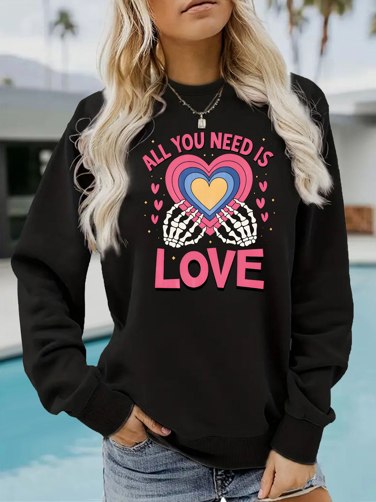 Sweat-shirt épais en molleton à col rond, imprimé graphique, manches lanternes, pour femme, 3 coloris 7