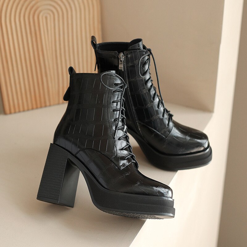 Bottines rétro cuir plateforme talon épais femme – photo 53 – Frippin'Dealz