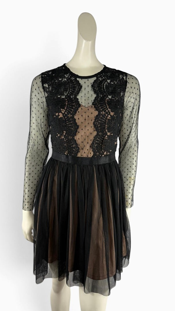 Robe patineuse Lily Mcbee noire et nude tulle dentelle L coquette 12