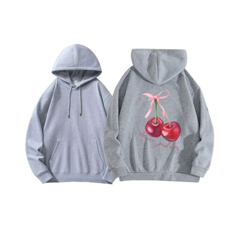 Sweat à capuche unisexe ample imprimé cerises 9