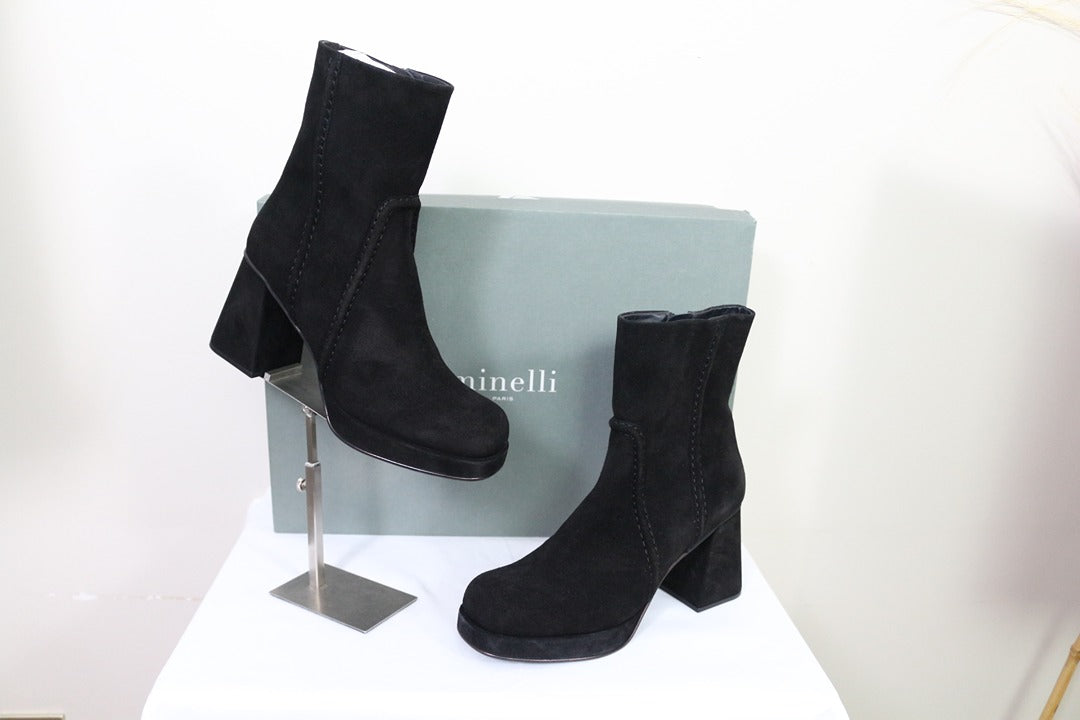 Bottines Minelli Noires En Velours Taille 40 Vintage 90s