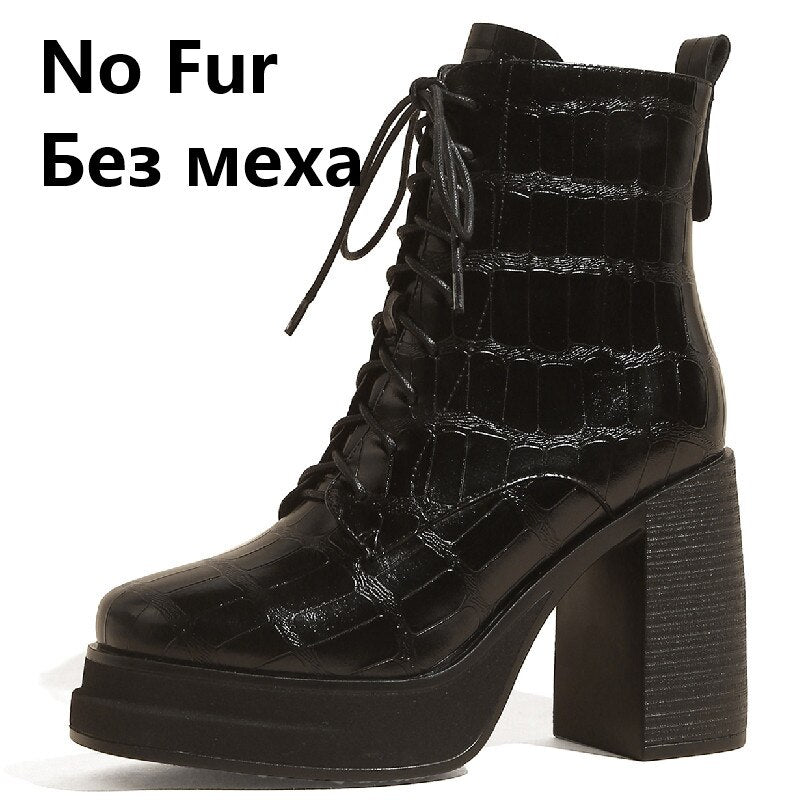 Bottines rétro en cuir à plateforme et talon épais pour femme, style bureau 9