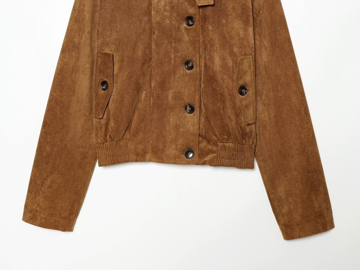 Veste courte col montant effet daim taille élastique femme – photo 11 – Frippin'Dealz